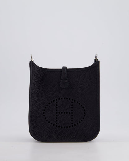 Hermès Mini Evelyne 16 Bag in Caban Clemence Leather with Palladium Hardware & Blue Zanzibar/Caban Wool Strap