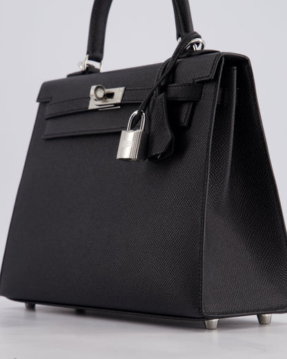Hermès Kelly Bag Sellier 25cm in Noir Epsom Leather with Palladium Hardware