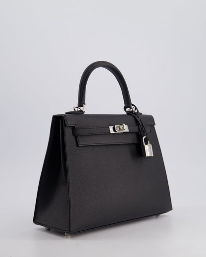 Hermès Kelly Bag Sellier 25cm in Noir Epsom Leather with Palladium Hardware