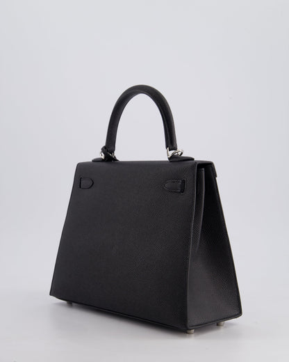 Hermès Kelly Bag Sellier 25cm in Noir Epsom Leather with Palladium Hardware
