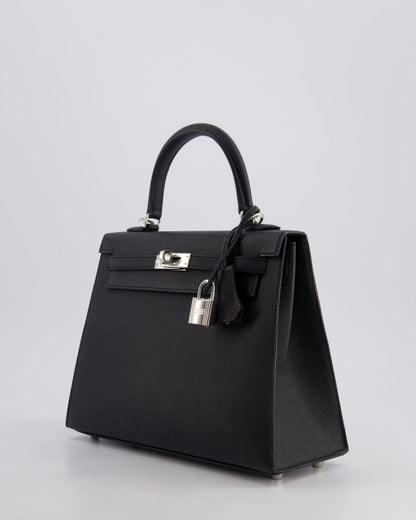 Hermès Kelly Bag Sellier 25cm in Noir Epsom Leather with Palladium Hardware