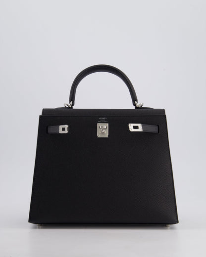 Hermès Kelly Bag Sellier 25cm in Noir Epsom Leather with Palladium Hardware
