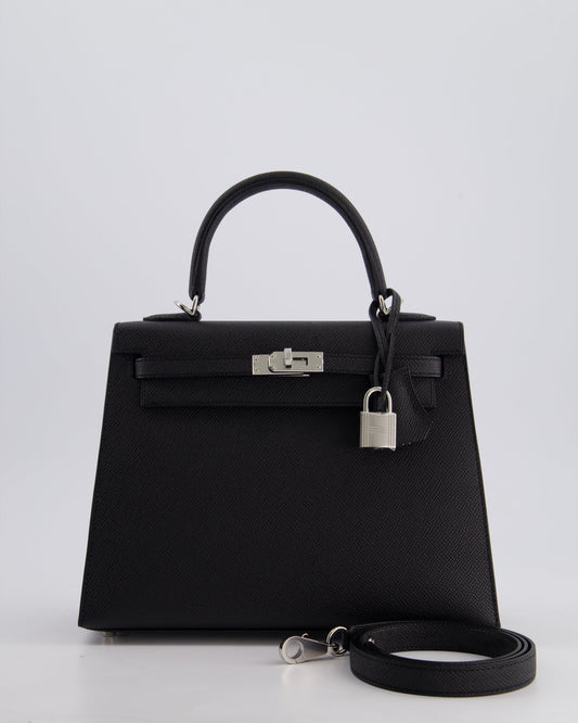 Hermès Kelly Bag Sellier 25cm in Noir Epsom Leather with Palladium Hardware