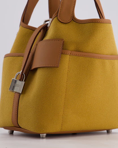 Hermes Picotin 18cm Pocket Cargo in Desert Toile Goeland Canvas and Gold Swift Leather with Palladium Hardware