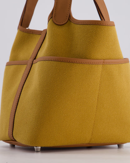 Hermes Picotin 18cm Pocket Cargo in Desert Toile Goeland Canvas and Gold Swift Leather with Palladium Hardware