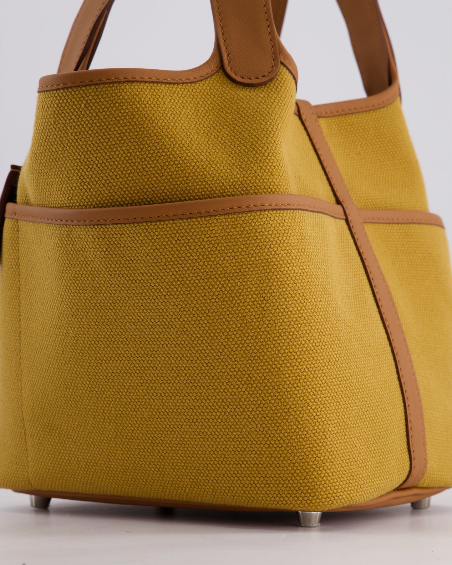 Hermes Picotin 18cm Pocket Cargo in Desert Toile Goeland Canvas and Gold Swift Leather with Palladium Hardware