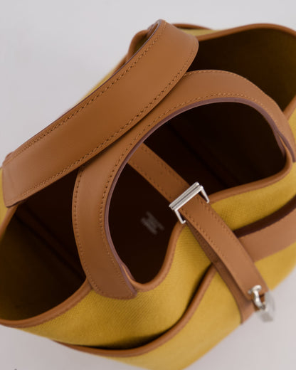 Hermes Picotin 18cm Pocket Cargo in Desert Toile Goeland Canvas and Gold Swift Leather with Palladium Hardware