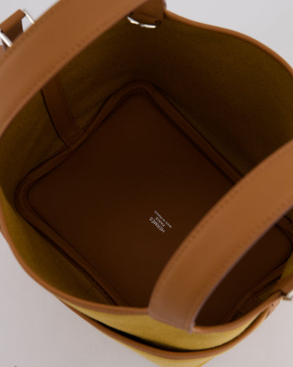 Hermes Picotin 18cm Pocket Cargo in Desert Toile Goeland Canvas and Gold Swift Leather with Palladium Hardware