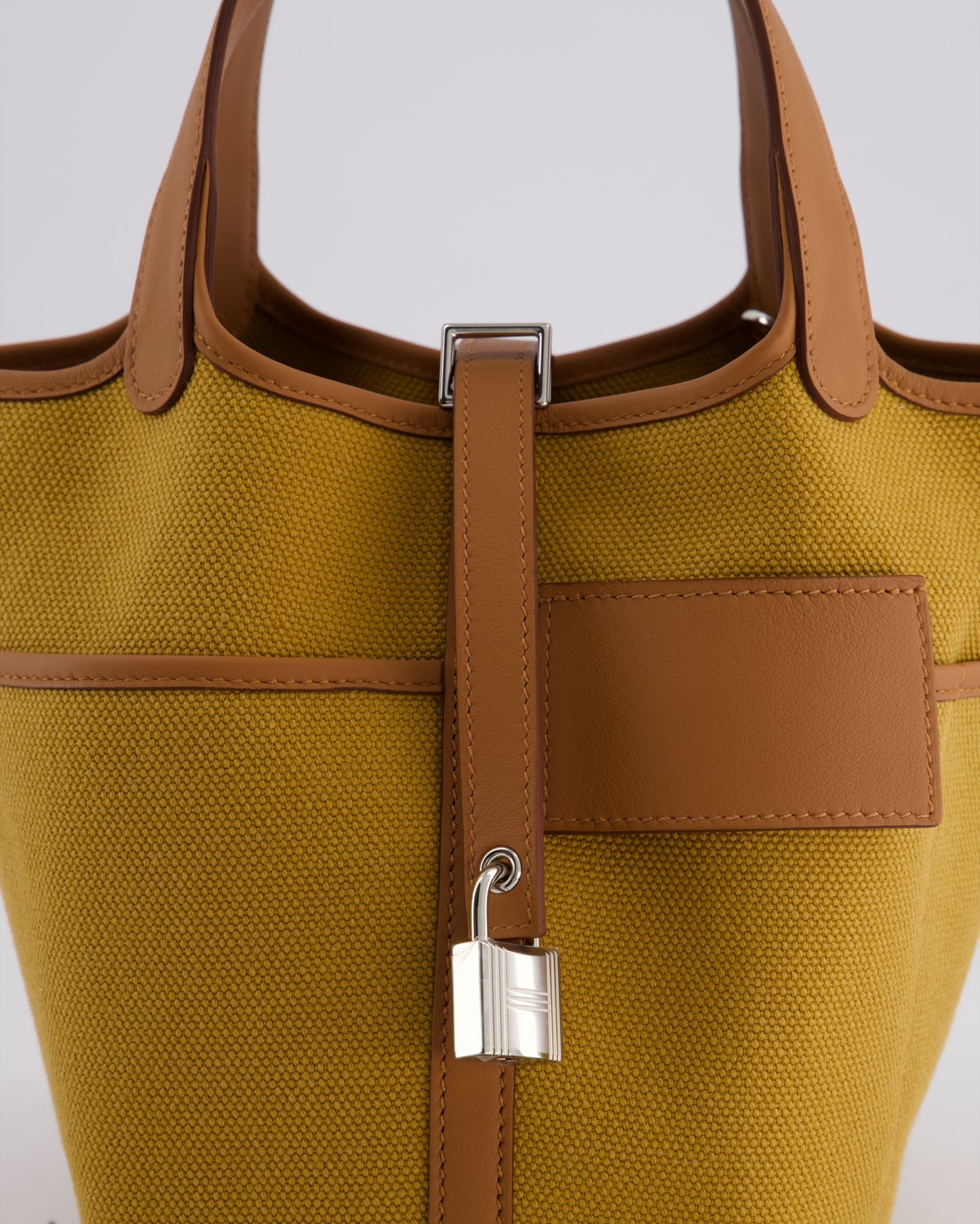 Hermes Picotin 18cm Pocket Cargo in Desert Toile Goeland Canvas and Gold Swift Leather with Palladium Hardware