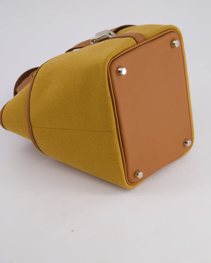 Hermes Picotin 18cm Pocket Cargo in Desert Toile Goeland Canvas and Gold Swift Leather with Palladium Hardware