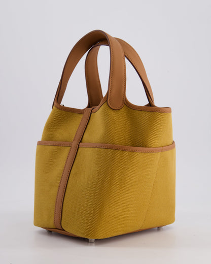 Hermes Picotin 18cm Pocket Cargo in Desert Toile Goeland Canvas and Gold Swift Leather with Palladium Hardware