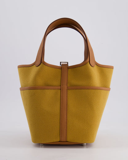 Hermes Picotin 18cm Pocket Cargo in Desert Toile Goeland Canvas and Gold Swift Leather with Palladium Hardware