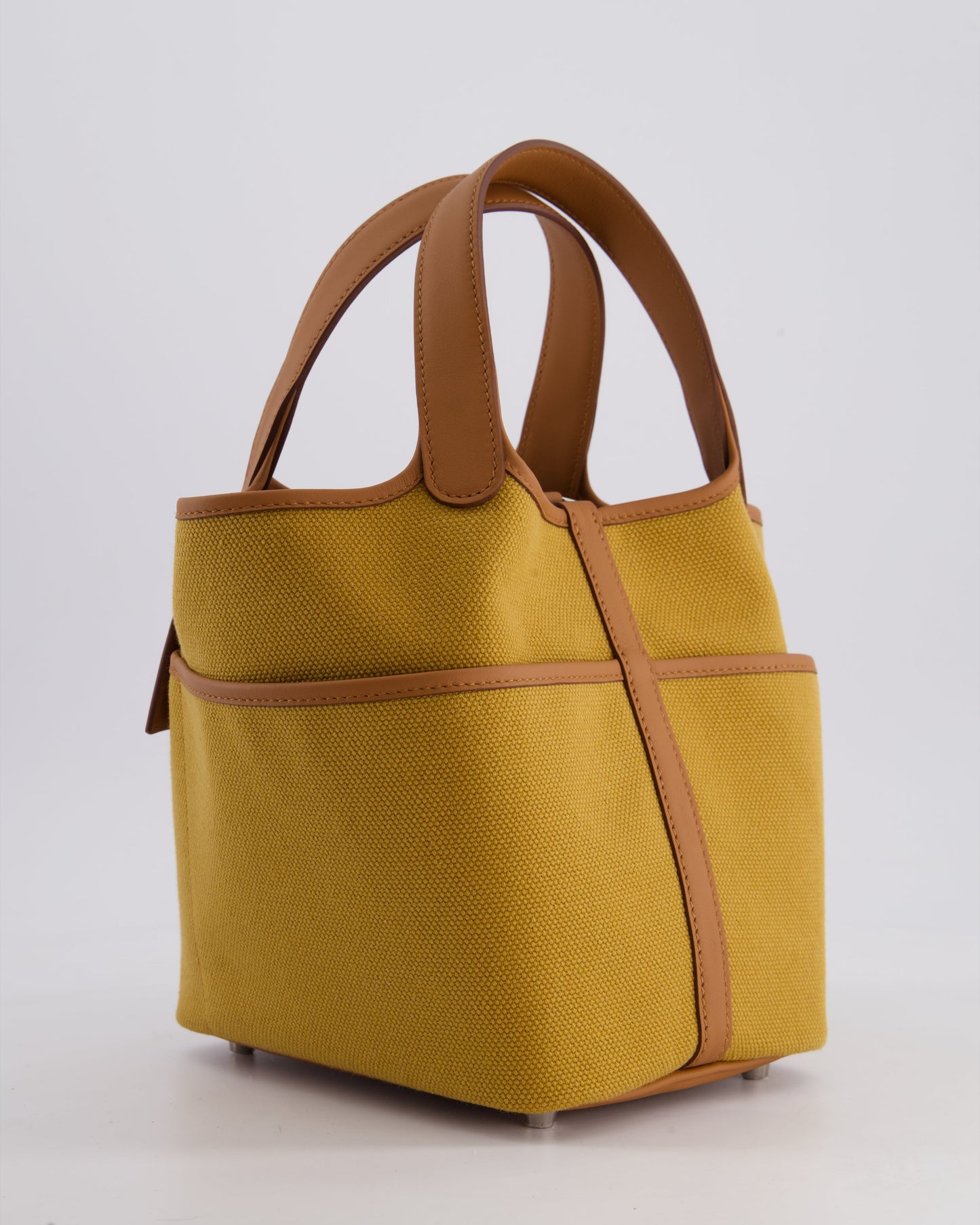 Hermes Picotin 18cm Pocket Cargo in Desert Toile Goeland Canvas and Gold Swift Leather with Palladium Hardware