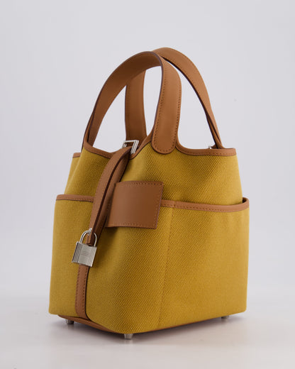 Hermes Picotin 18cm Pocket Cargo in Desert Toile Goeland Canvas and Gold Swift Leather with Palladium Hardware