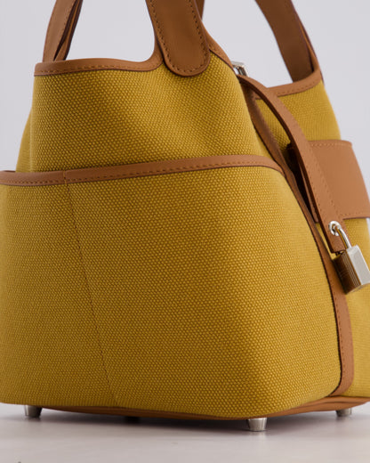 Hermes Picotin 18cm Pocket Cargo in Desert Toile Goeland Canvas and Gold Swift Leather with Palladium Hardware