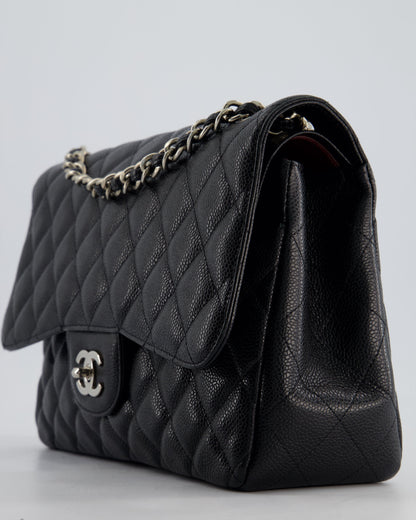 Chanel Black Jumbo Classic Double Flap Bag in Caviar Leather with Silver Hardware