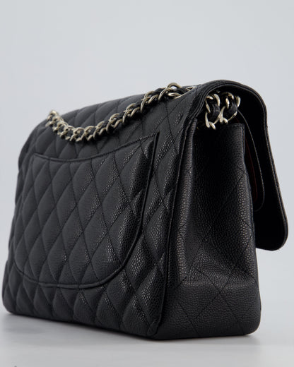 Chanel Black Jumbo Classic Double Flap Bag in Caviar Leather with Silver Hardware