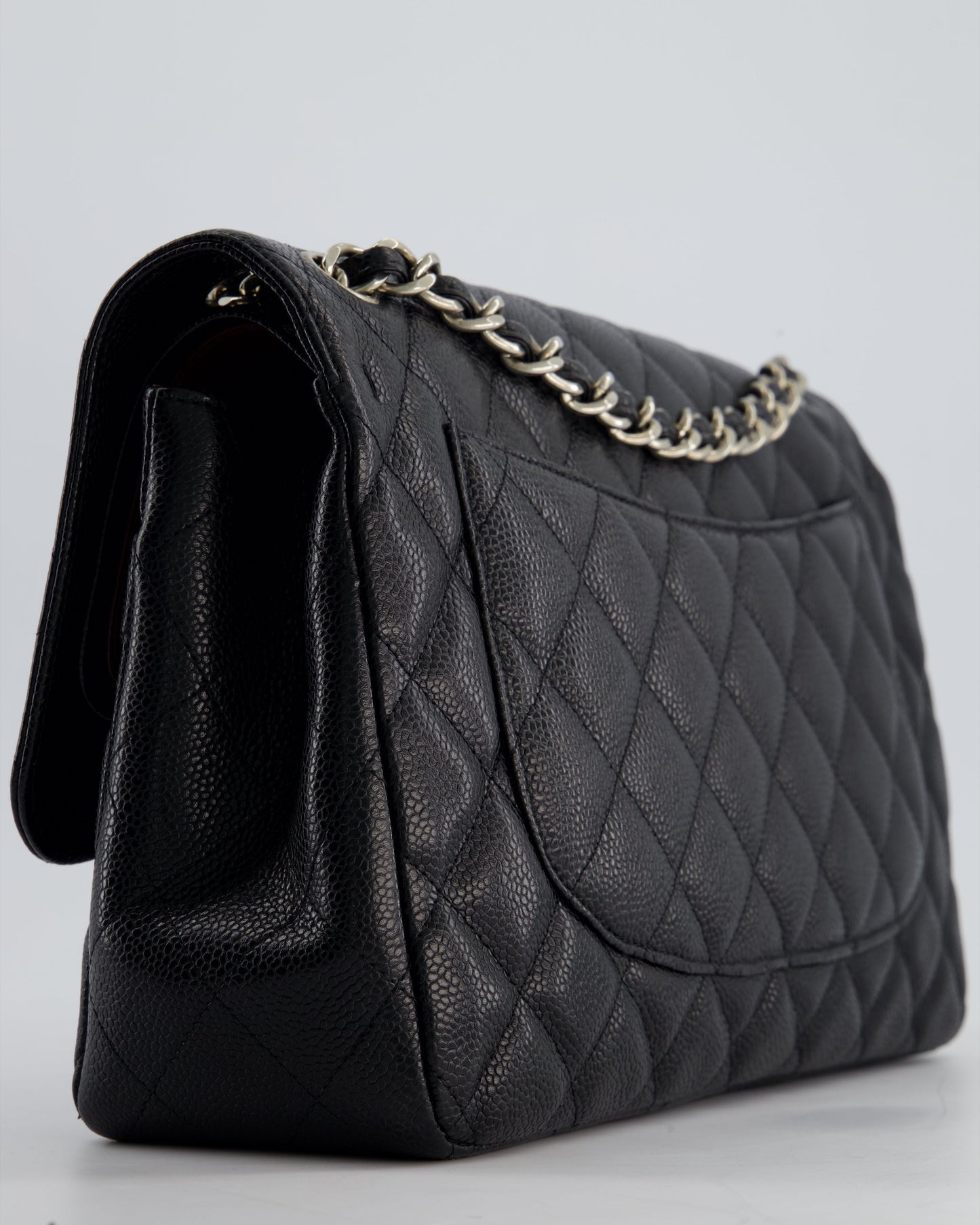 Chanel Black Jumbo Classic Double Flap Bag in Caviar Leather with Silver Hardware