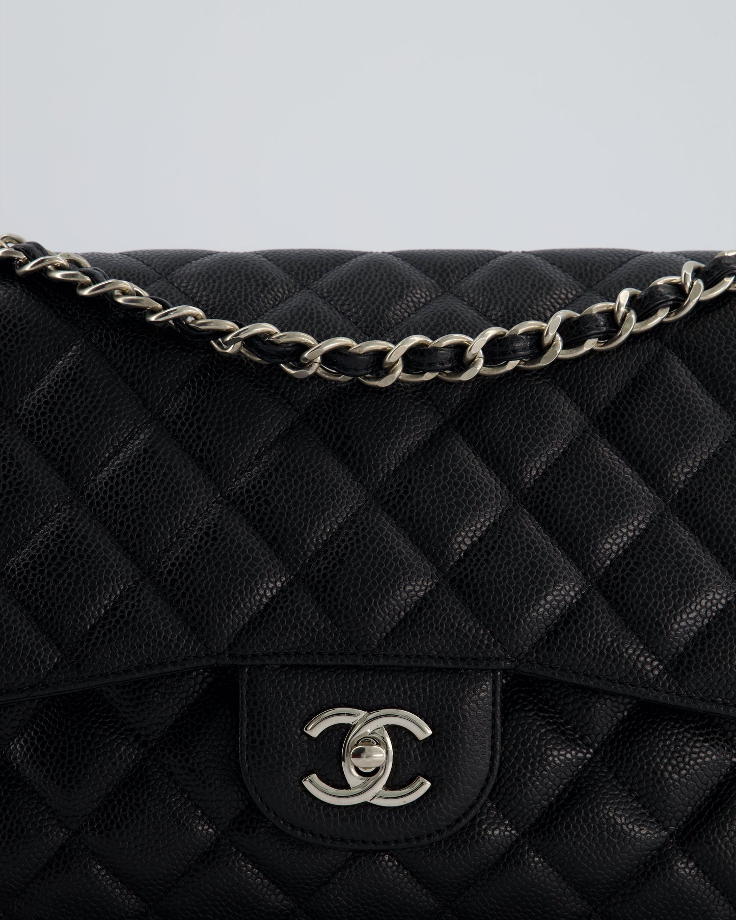 Chanel Black Jumbo Classic Double Flap Bag in Caviar Leather with Silver Hardware