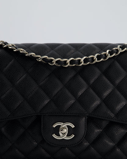 Chanel Black Jumbo Classic Double Flap Bag in Caviar Leather with Silver Hardware