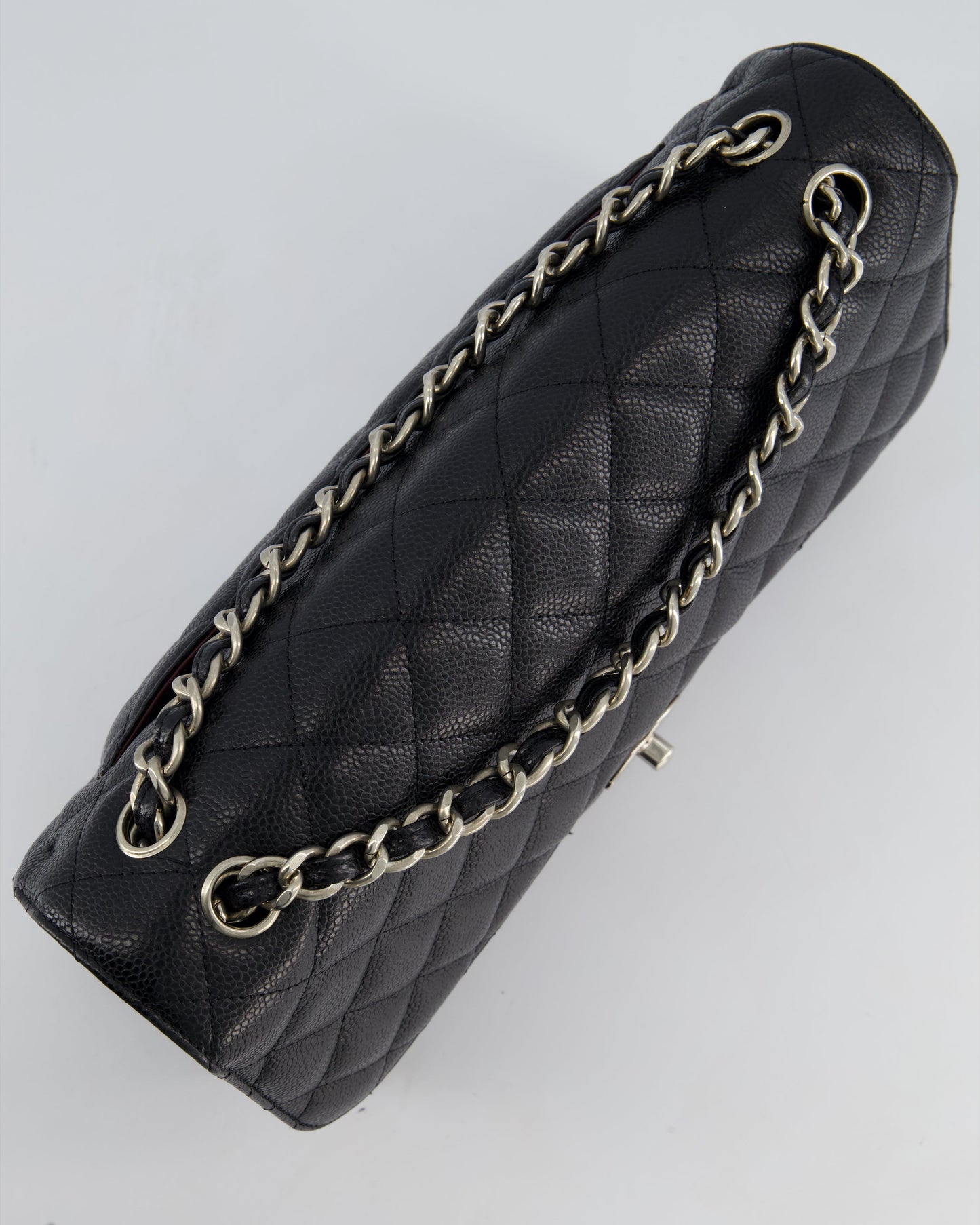 Chanel Black Jumbo Classic Double Flap Bag in Caviar Leather with Silver Hardware