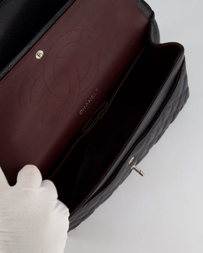 Chanel Black Jumbo Classic Double Flap Bag in Caviar Leather with Silver Hardware