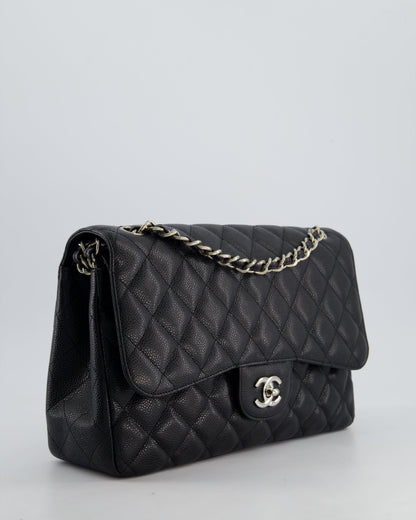 Chanel Black Jumbo Classic Double Flap Bag in Caviar Leather with Silver Hardware