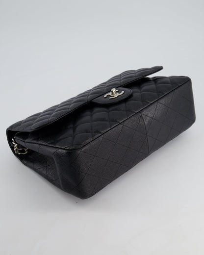 Chanel Black Jumbo Classic Double Flap Bag in Caviar Leather with Silver Hardware