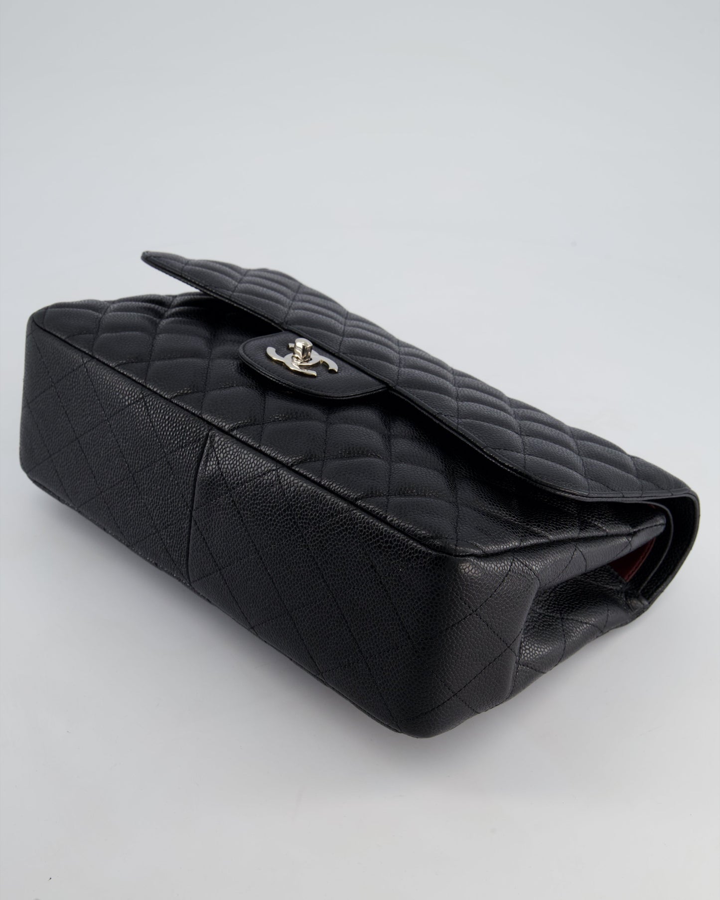 Chanel Black Jumbo Classic Double Flap Bag in Caviar Leather with Silver Hardware