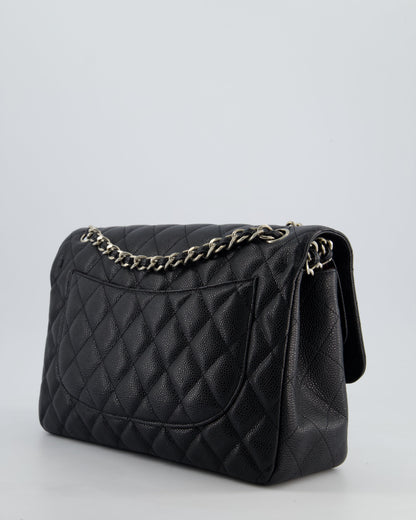 Chanel Black Jumbo Classic Double Flap Bag in Caviar Leather with Silver Hardware
