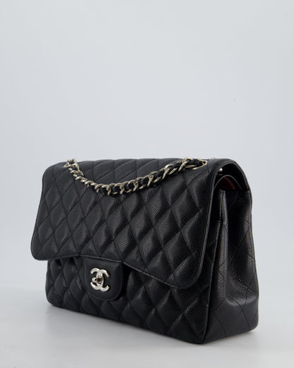 Chanel Black Jumbo Classic Double Flap Bag in Caviar Leather with Silver Hardware
