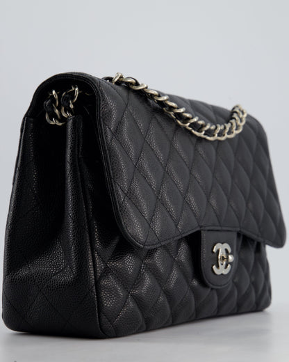 Chanel Black Jumbo Classic Double Flap Bag in Caviar Leather with Silver Hardware