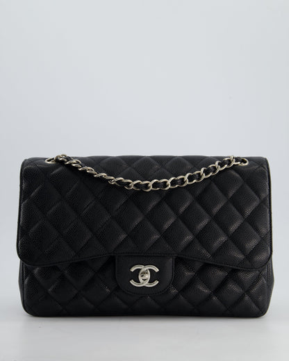 Chanel Black Jumbo Classic Double Flap Bag in Caviar Leather with Silver Hardware
