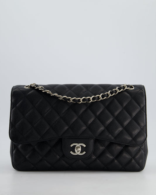 Chanel Black Jumbo Classic Double Flap Bag in Caviar Leather with Silver Hardware