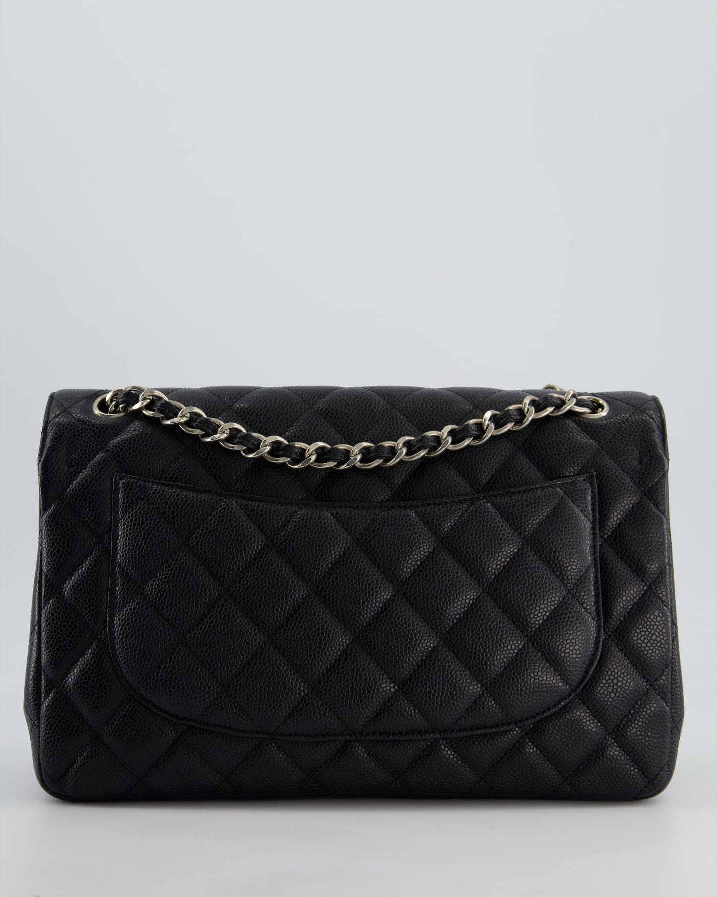 Chanel Black Jumbo Classic Double Flap Bag in Caviar Leather with Silver Hardware