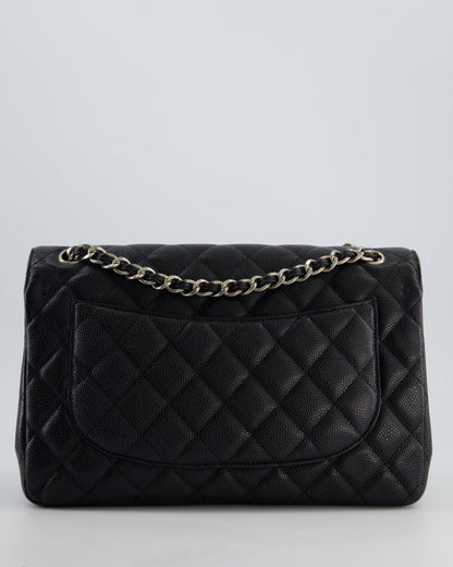 Chanel Black Jumbo Classic Double Flap Bag in Caviar Leather with Silver Hardware