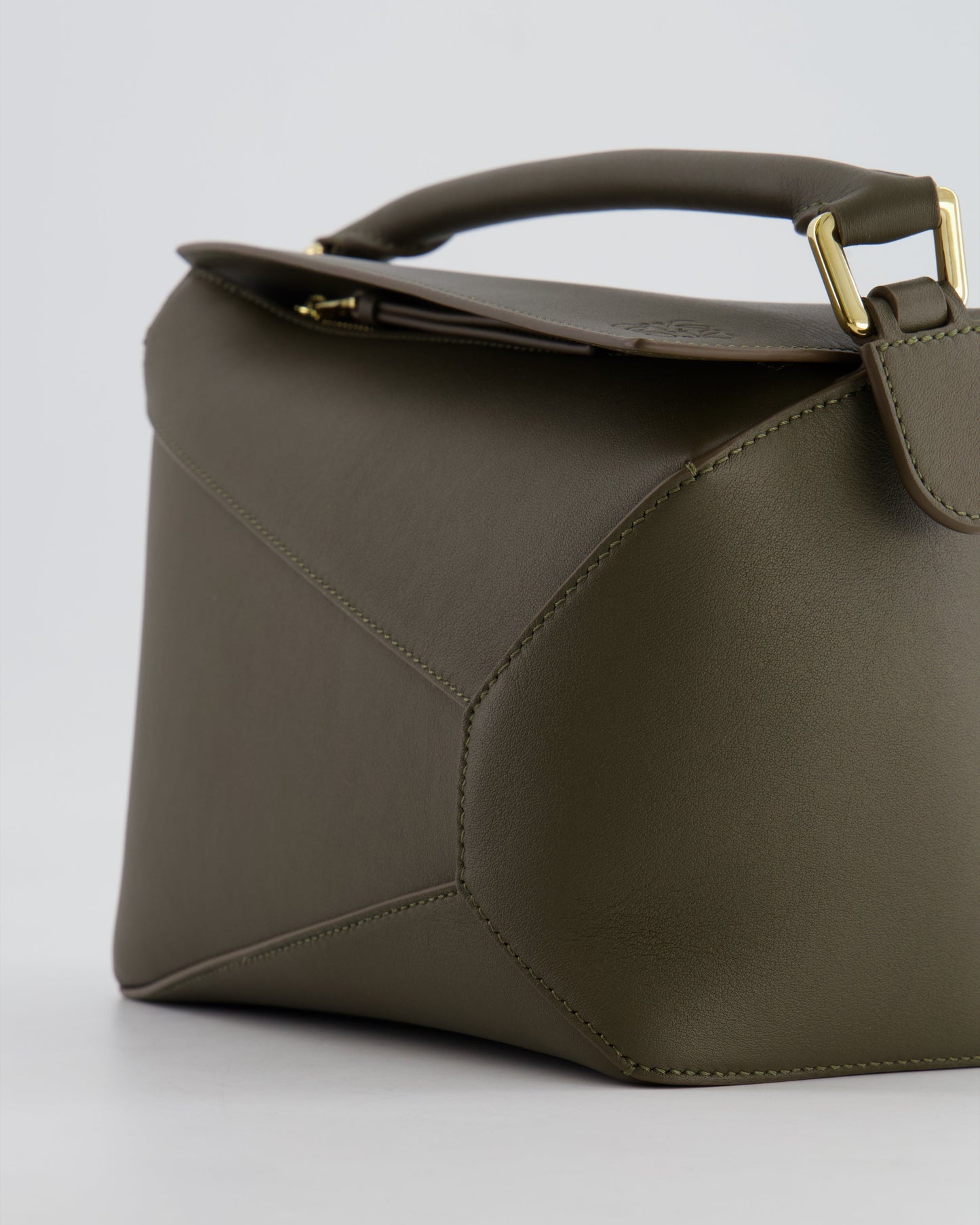 Loewe Small Puzzle Edge Bag in Dark Khaki Smooth Calfskin Leather with Gold Hardware RRP £2,700