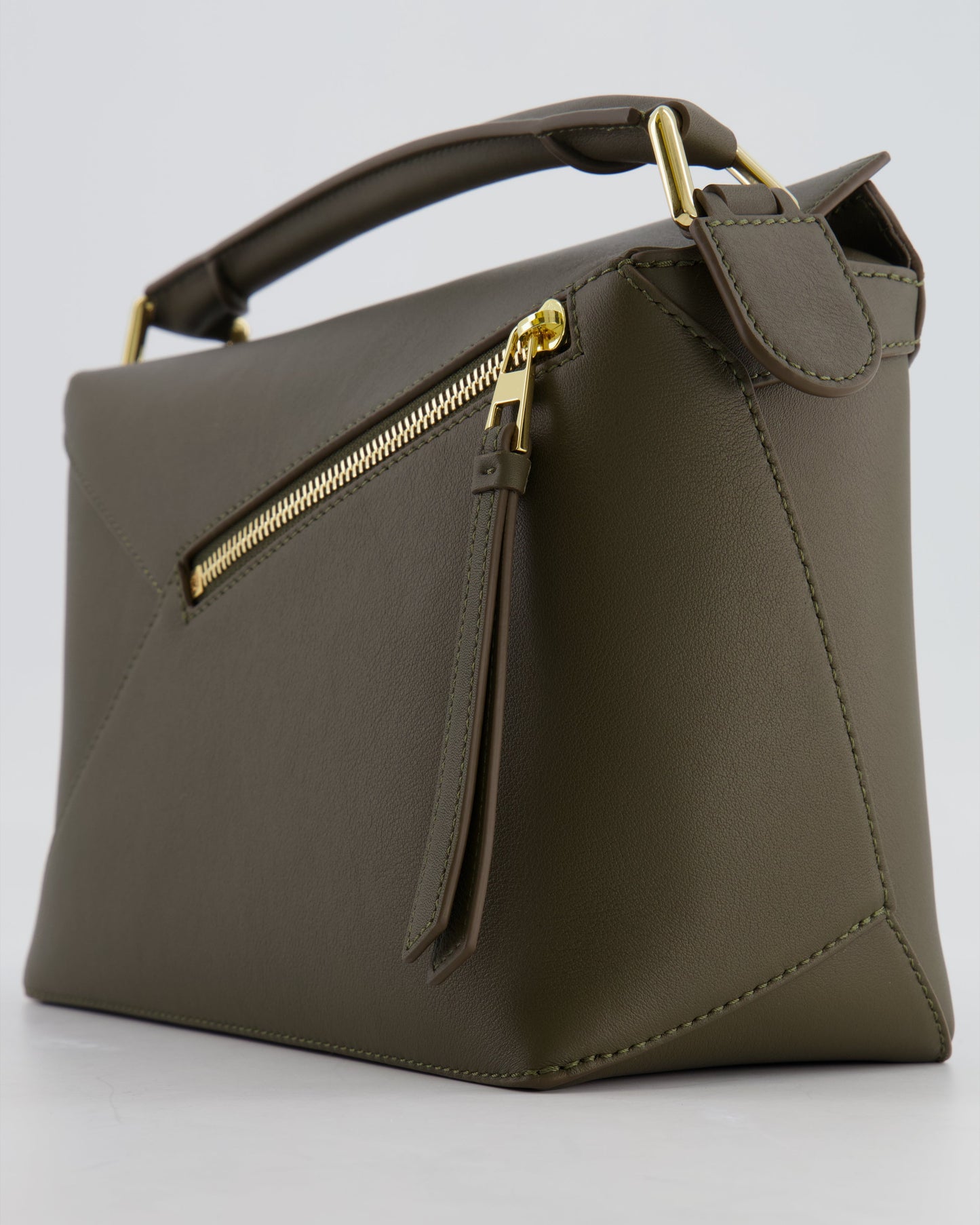 Loewe Small Puzzle Edge Bag in Dark Khaki Smooth Calfskin Leather with Gold Hardware RRP £2,700