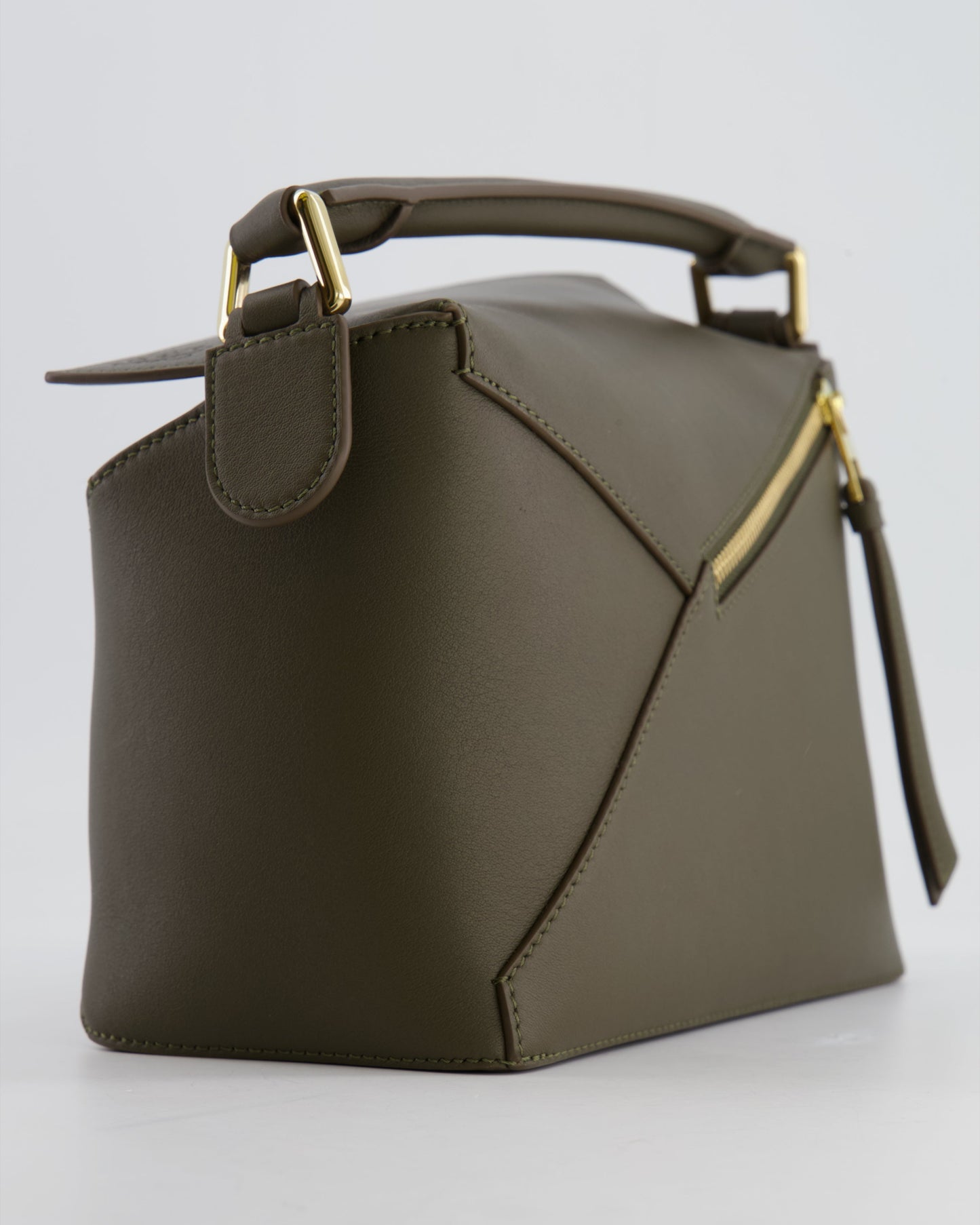 Loewe Small Puzzle Edge Bag in Dark Khaki Smooth Calfskin Leather with Gold Hardware RRP £2,700