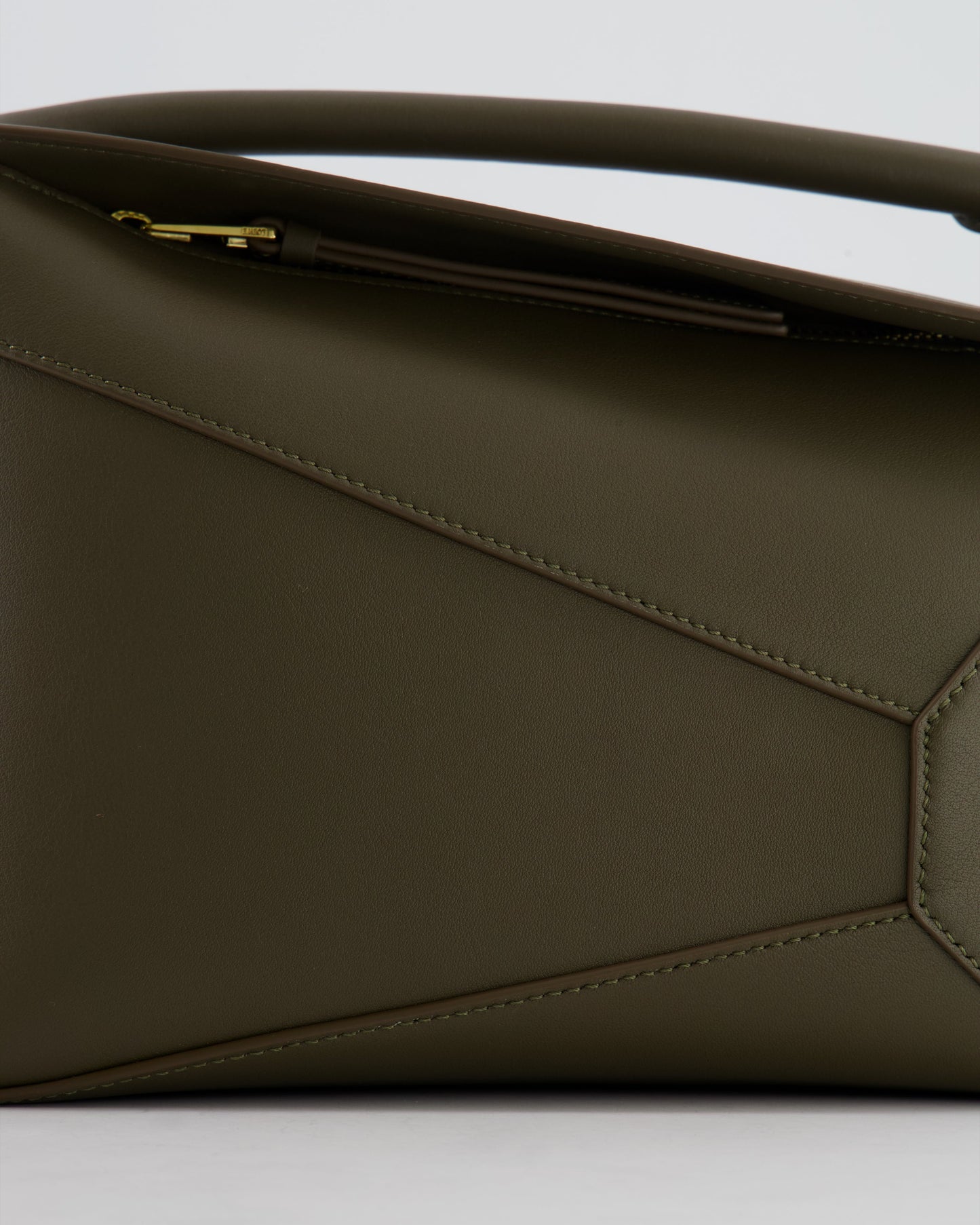Loewe Small Puzzle Edge Bag in Dark Khaki Smooth Calfskin Leather with Gold Hardware RRP £2,700
