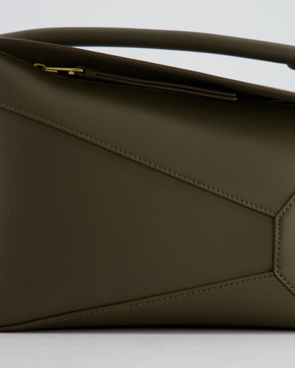 Loewe Small Puzzle Edge Bag in Dark Khaki Smooth Calfskin Leather with Gold Hardware RRP £2,700
