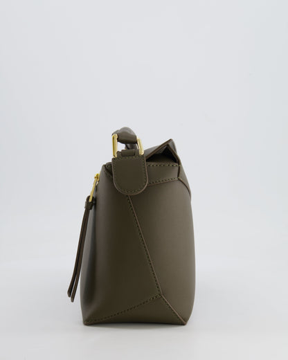 Loewe Small Puzzle Edge Bag in Dark Khaki Smooth Calfskin Leather with Gold Hardware RRP £2,700