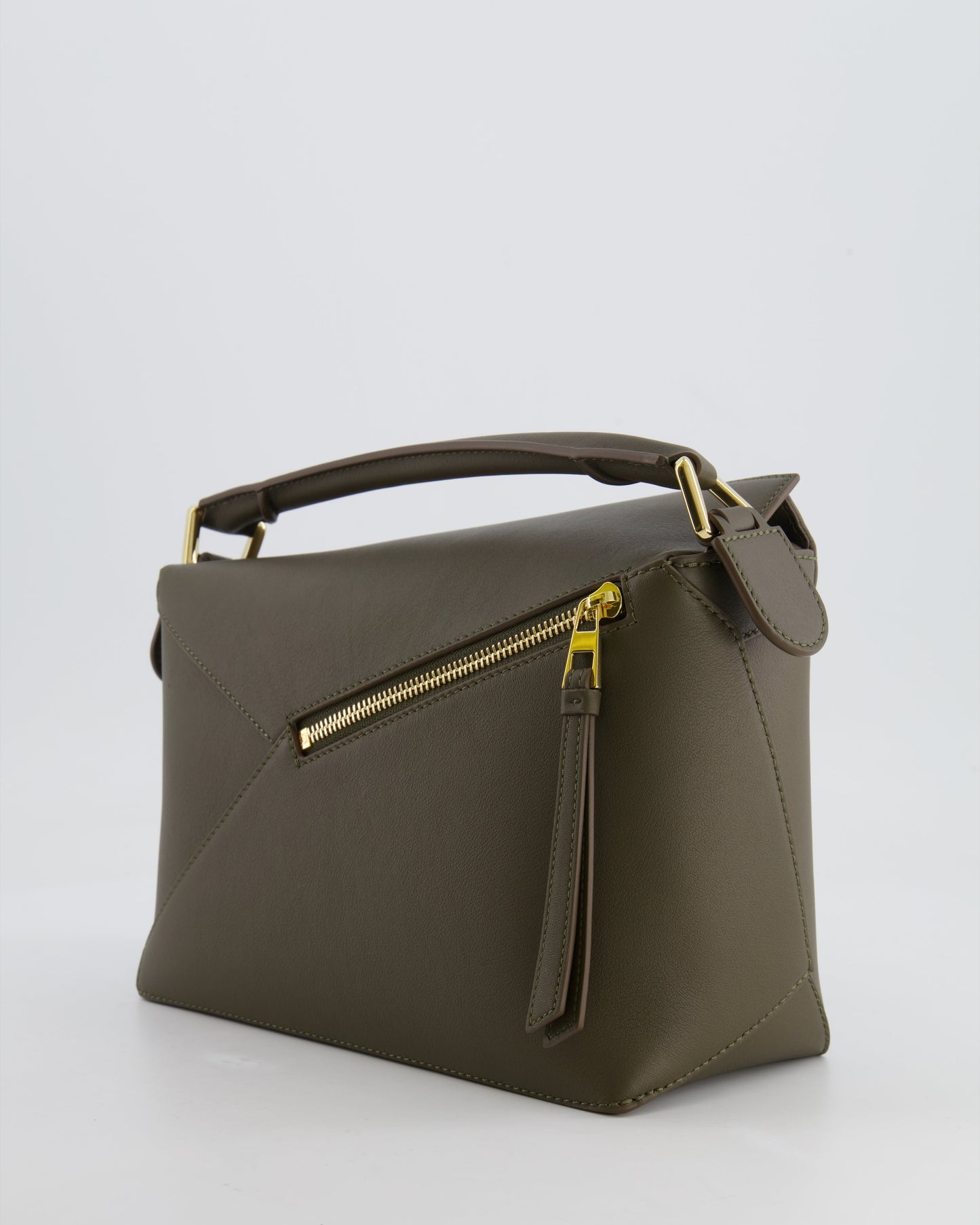 Loewe Small Puzzle Edge Bag in Dark Khaki Smooth Calfskin Leather with Gold Hardware RRP £2,700