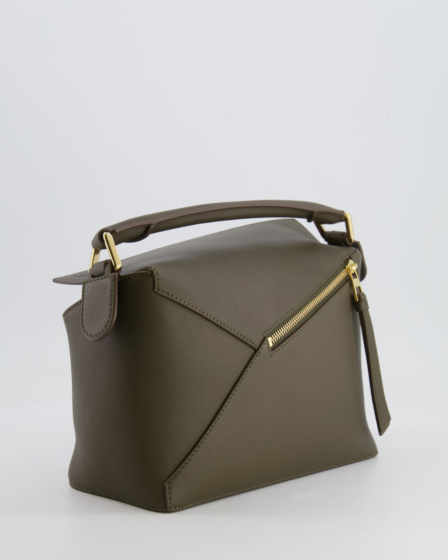 Loewe Small Puzzle Edge Bag in Dark Khaki Smooth Calfskin Leather with Gold Hardware RRP £2,700