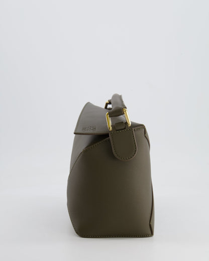Loewe Small Puzzle Edge Bag in Dark Khaki Smooth Calfskin Leather with Gold Hardware RRP £2,700