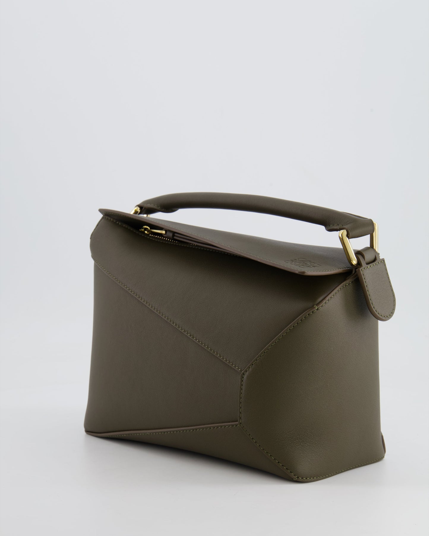 Loewe Small Puzzle Edge Bag in Dark Khaki Smooth Calfskin Leather with Gold Hardware RRP £2,700