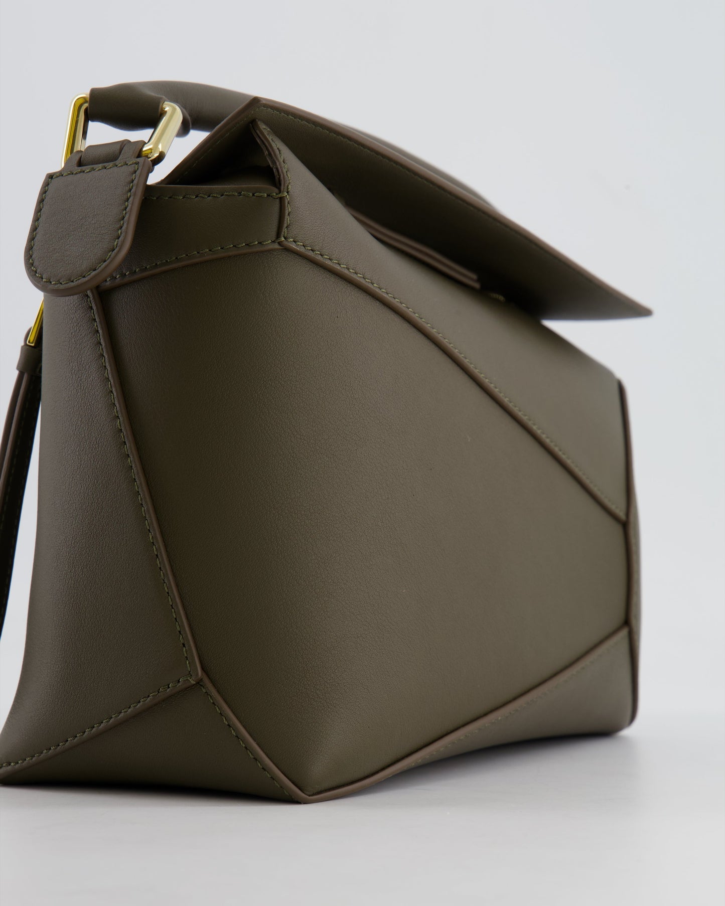 Loewe Small Puzzle Edge Bag in Dark Khaki Smooth Calfskin Leather with Gold Hardware RRP £2,700