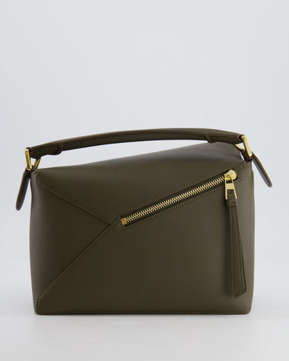 Loewe Small Puzzle Edge Bag in Dark Khaki Smooth Calfskin Leather with Gold Hardware RRP £2,700