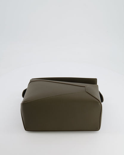 Loewe Small Puzzle Edge Bag in Dark Khaki Smooth Calfskin Leather with Gold Hardware RRP £2,700