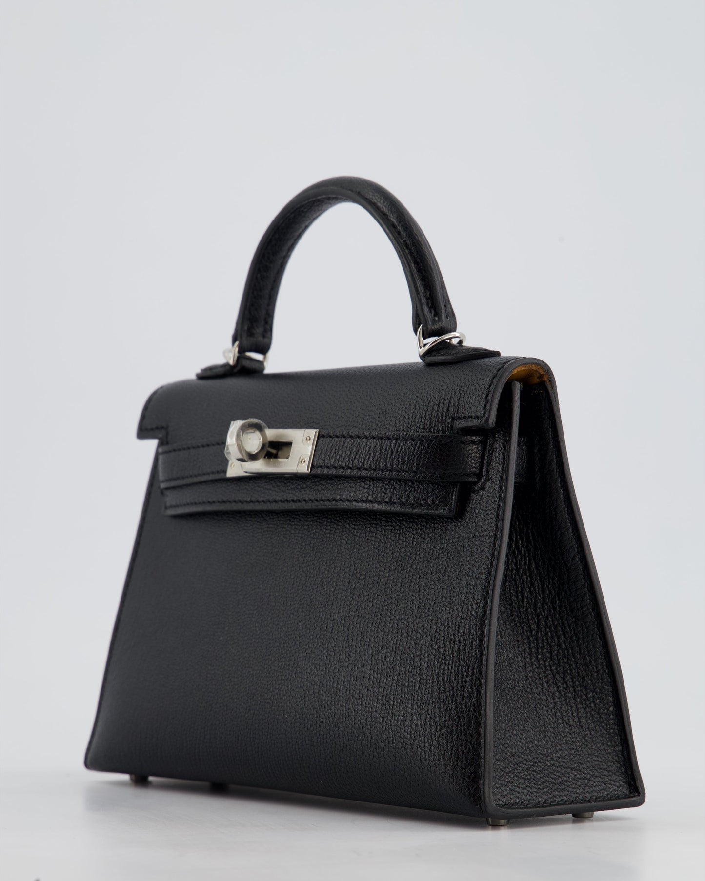 *RARE LEATHER* Hermès Mini Kelly II 20cm Verso Bag In Noir Chevre Mysore Leather, Alezan Interior with Palladium Hardware
